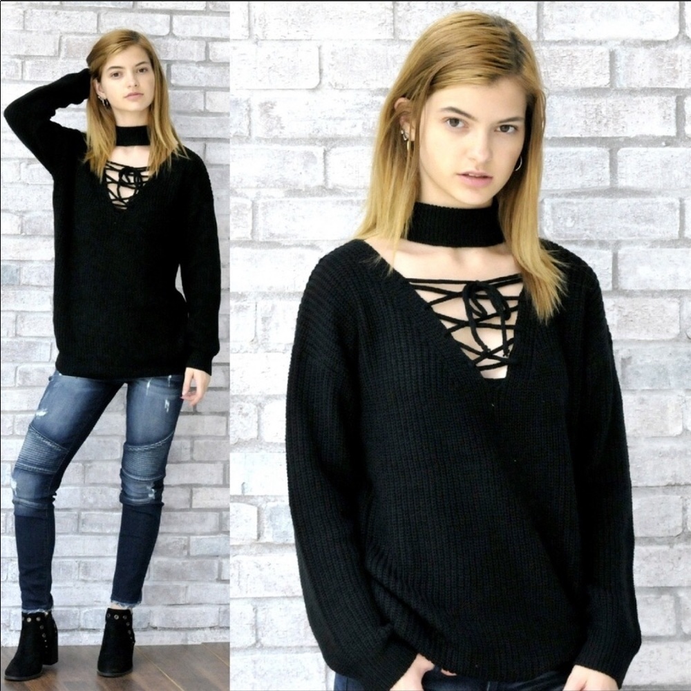 Laces Choker loose knit sweater.  New!